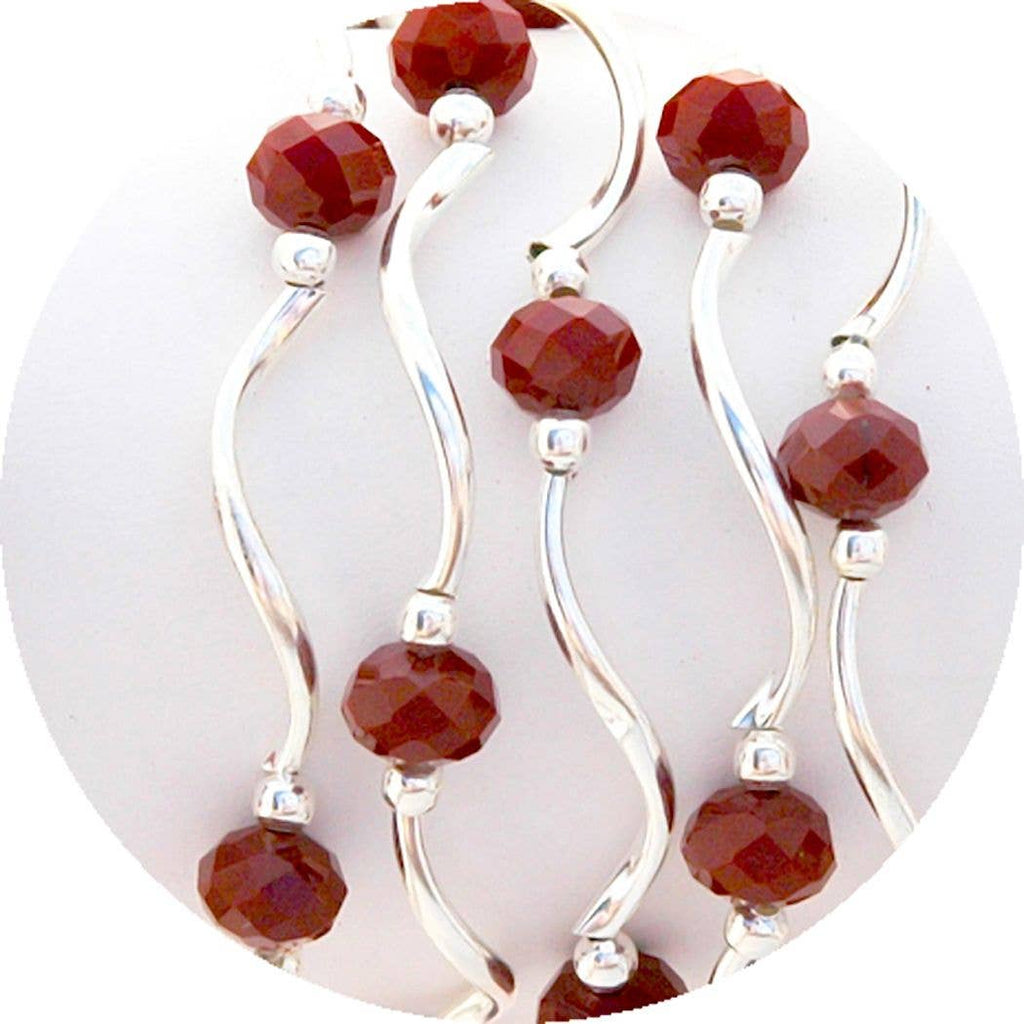 Marroon Opaque Color Story Gemstones + Crystals Beaded Stretch Bracelet