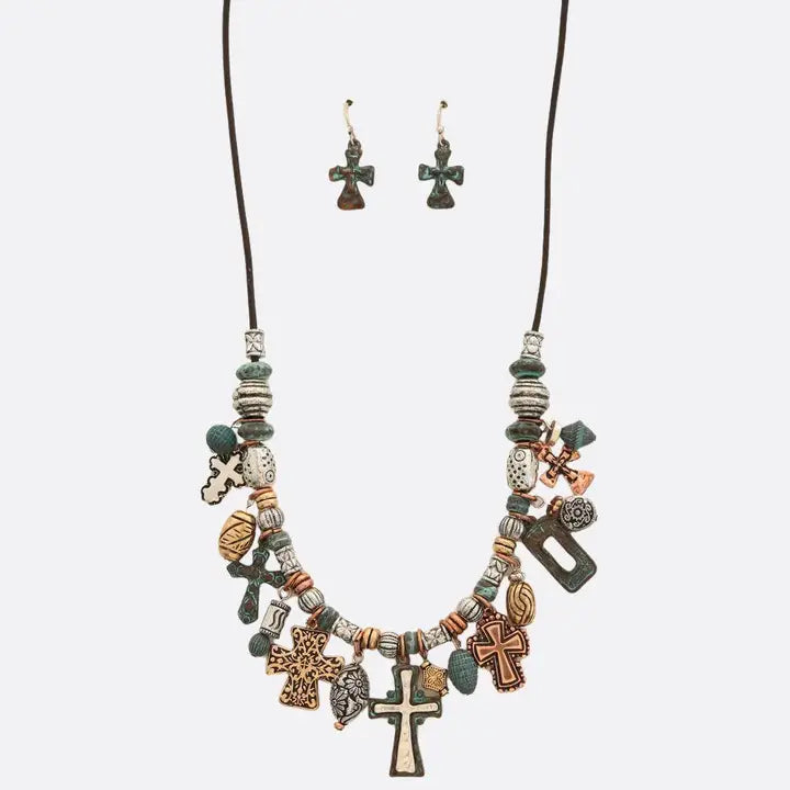 Boho Cross Charm Metal Necklace