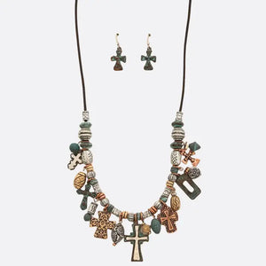 Boho Cross Charm Metal Necklace