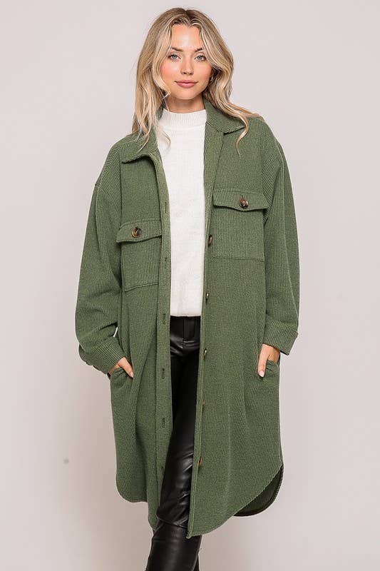 Cozy Ridge Forest Green Oversized Waffle Shacket