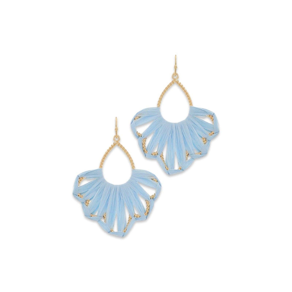 Wrapped Light Blue Raffia Scalloped Earrings
