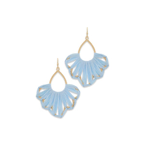 Wrapped Light Blue Raffia Scalloped Earrings
