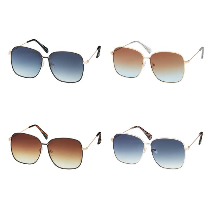 Blue Gem Metal Square Enamel Sunglasses