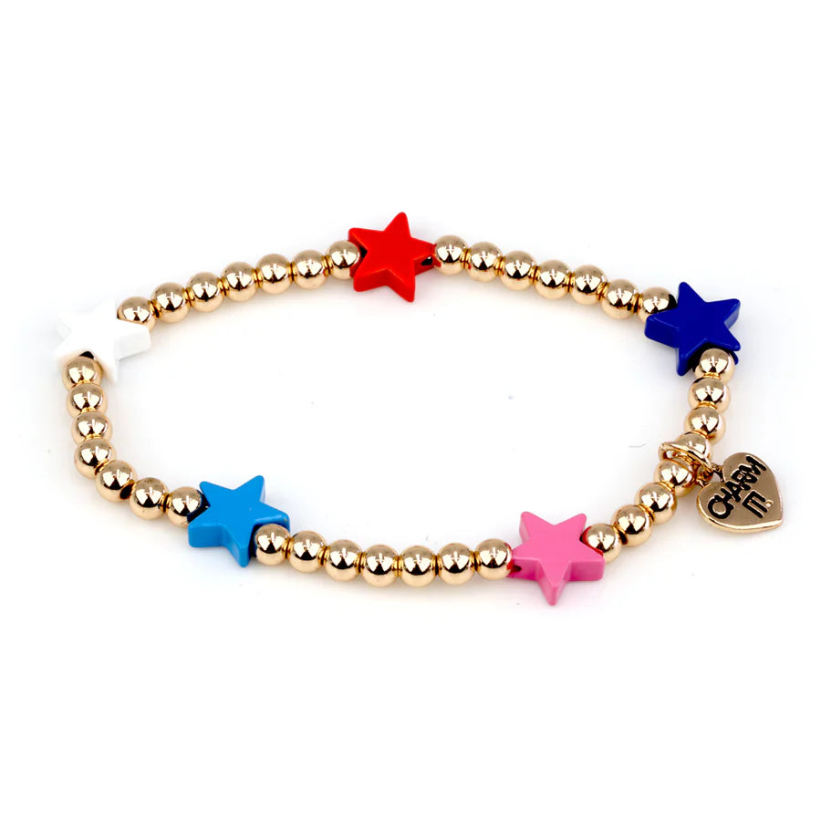 CHARM IT! Patriotic Star Stretch Gold Bead Bracelet