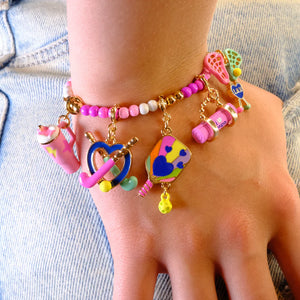 CHARM IT! Pink Bead Stretch Gold Bracelet