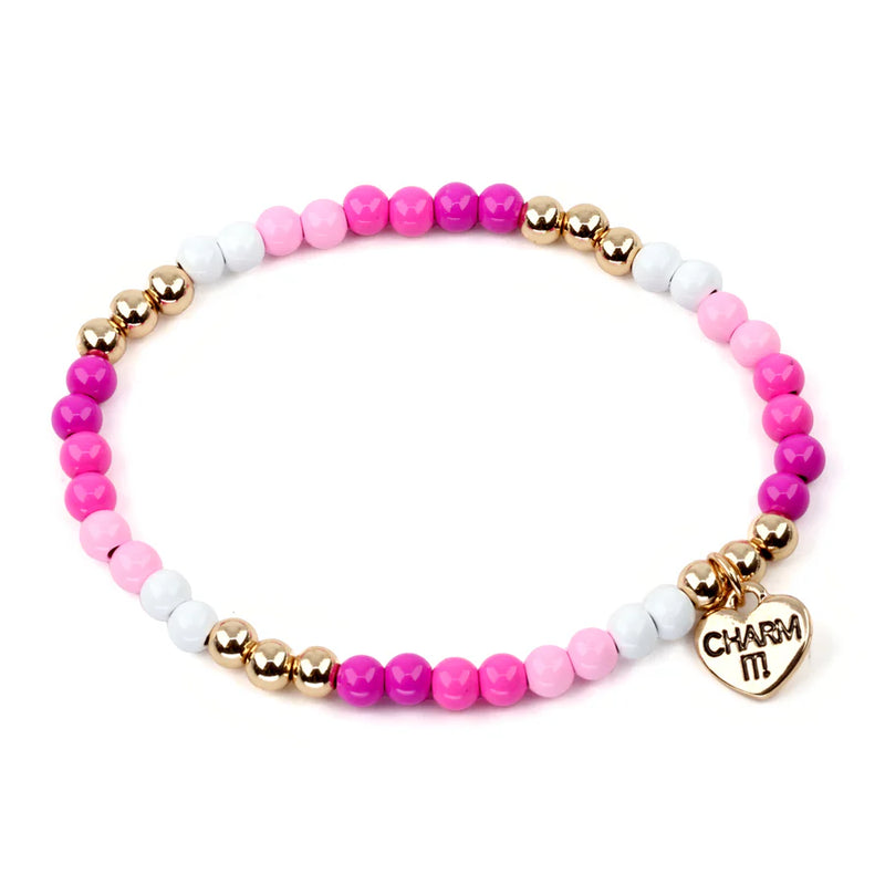 CHARM IT! Pink Bead Stretch Gold Bracelet