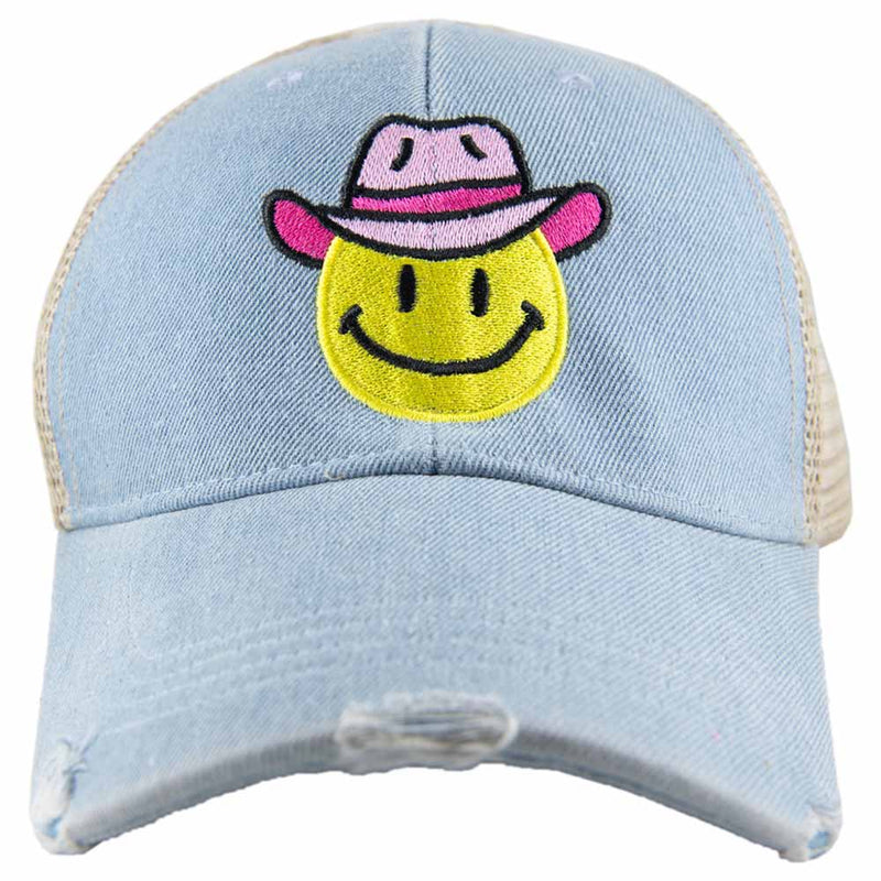 Happy Face Cowboy Denim Trucker Hat