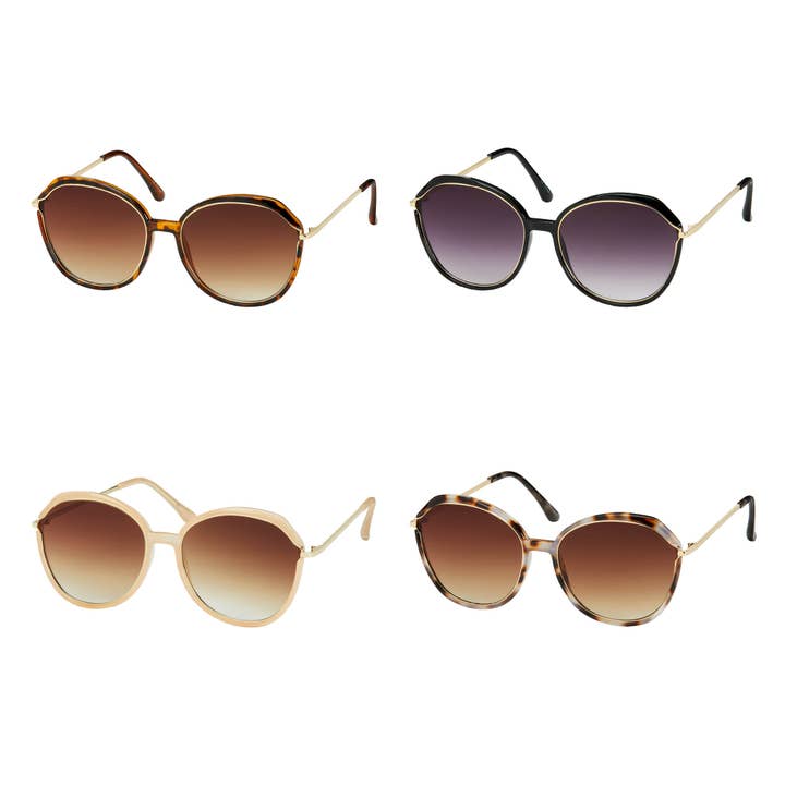 Blue Gem Round Metal Inlay Sunglasses