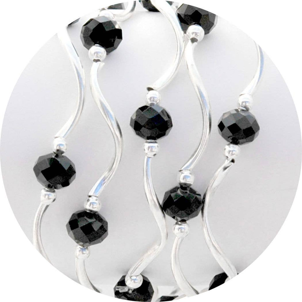 Black Color Story Gemstones + Crystals Beaded Stretch Bracelet