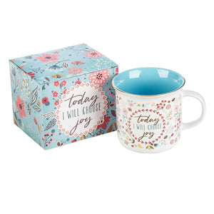 Choose Joy Blue & White Floral Camp Mug