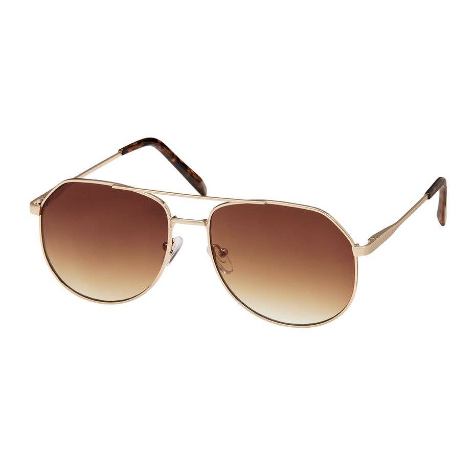 Blue Gem Metal Aviator Gradient Brown Lens Sunglasses