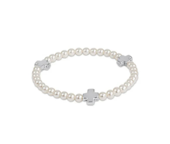 Enewton Sterling Silver Signature Cross 3mm Pearl Bead Bracelet