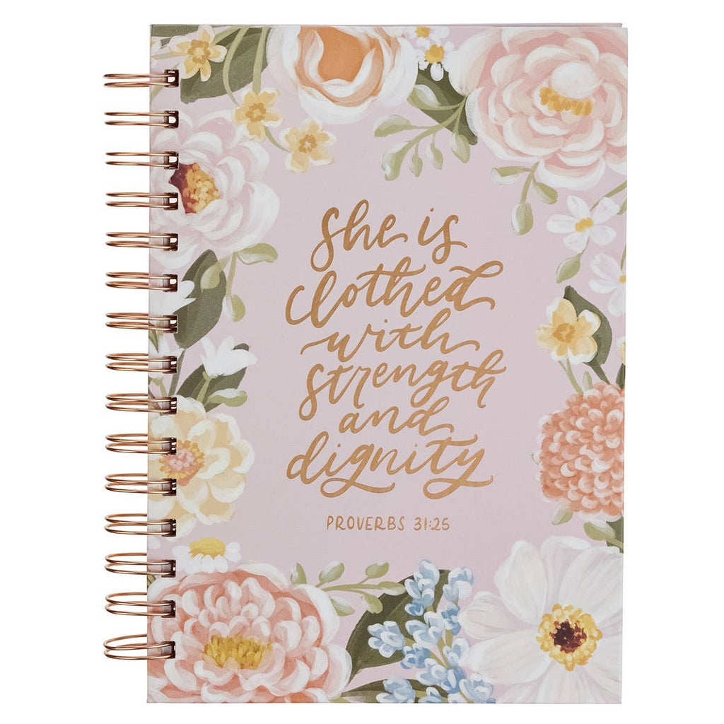 Strength & Dignity Prov. 31:25 Pink Floral Wirebound Journal