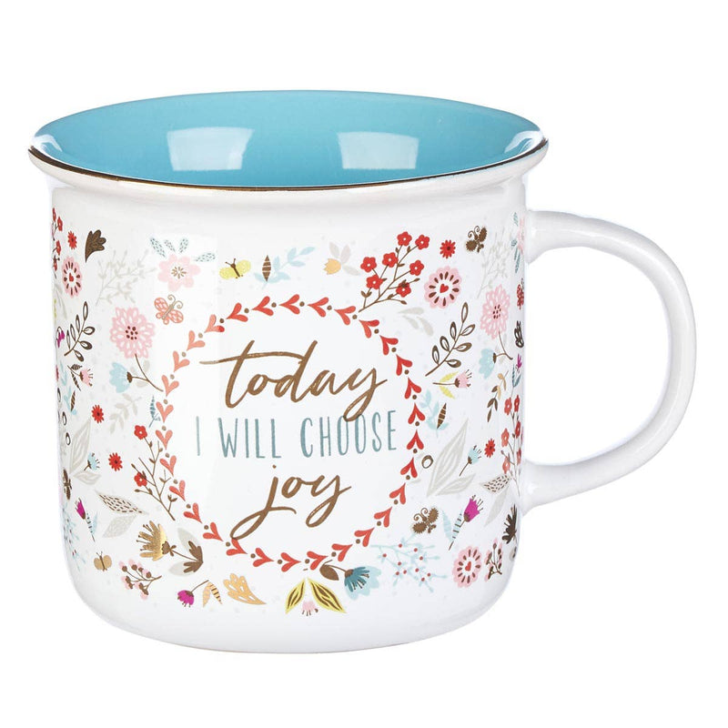 Choose Joy Blue & White Floral Camp Mug