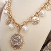 Boho Coin and Pearl Charms Silver Statement Necklace