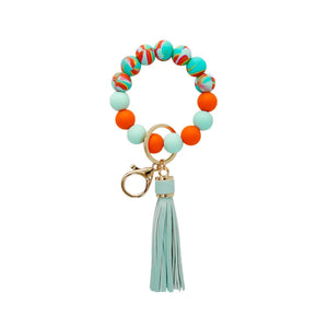 Marbled Silicone Beaded KeyRing with Tassel
