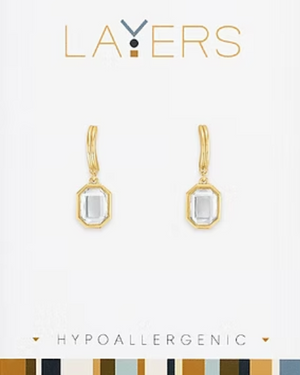 Emerald Cut CZ Huggie Layers Earrings in Gold
