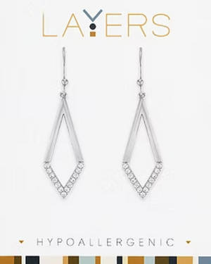 Geometric Half CZ Dangle Layers Earrings in Silver