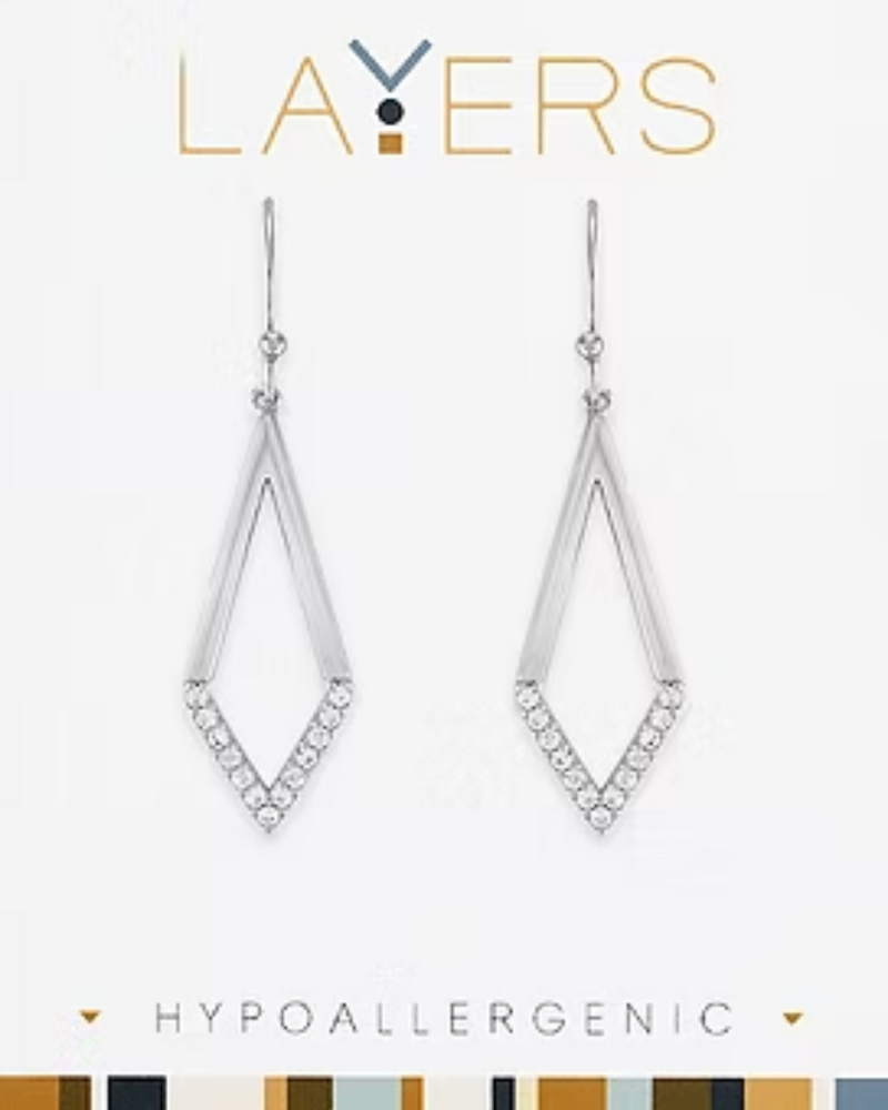 Geometric Half CZ Dangle Layers Earrings in Silver