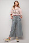 Take The Long Way Home Faded Teal Washed Terry Wide Leg Pants