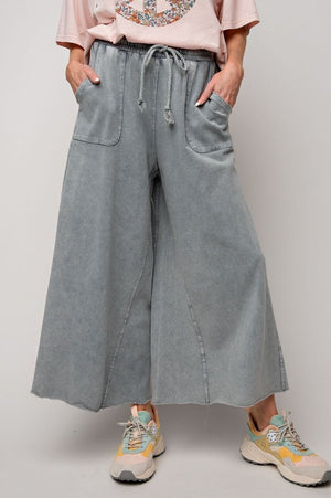 Take The Long Way Home Faded Teal Washed Terry Wide Leg Pants