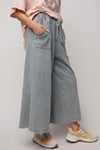 Take The Long Way Home Faded Teal Washed Terry Wide Leg Pants