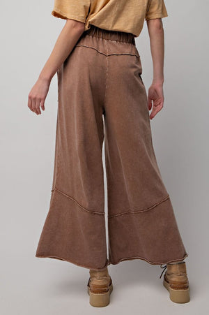 Easy Days Chocolate Brown Mineral Wash Wide Leg Pants