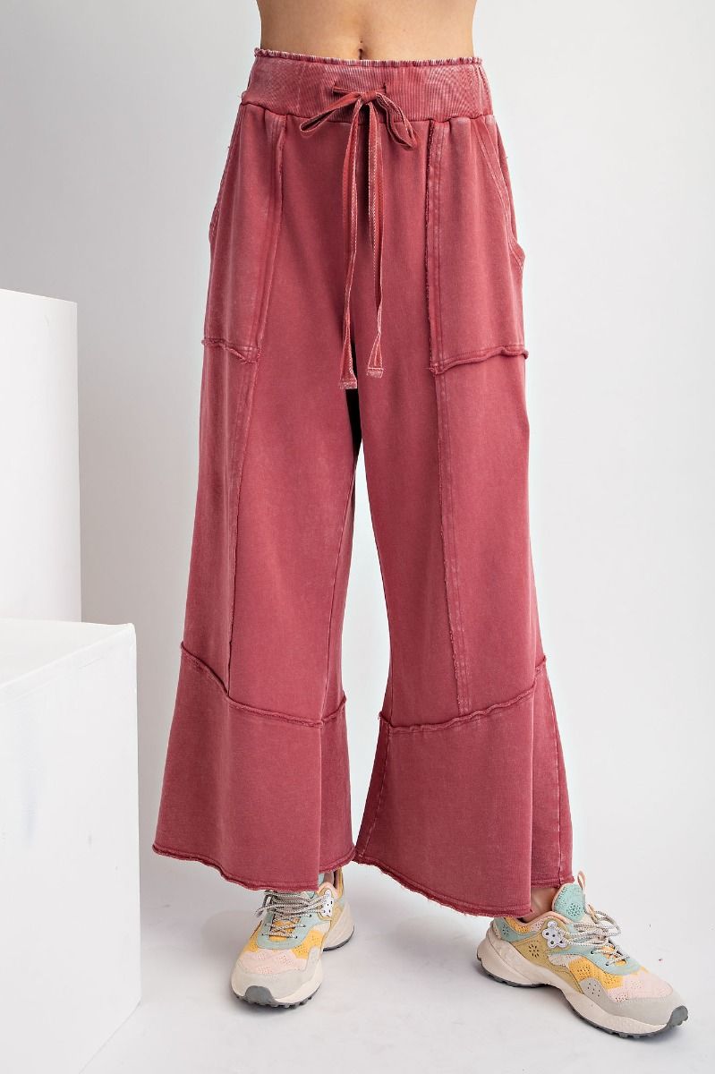Easy Days Raspberry Mineral Wash Wide Leg Pants