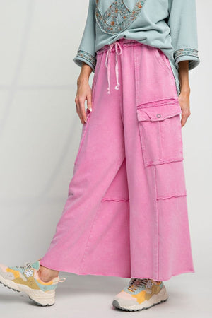 Feeling Good Bubble Gum Pink Mineral Wash Wide Leg Cargo Pants