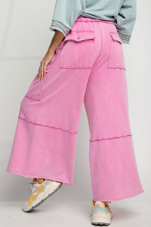 Feeling Good Bubble Gum Pink Mineral Wash Wide Leg Cargo Pants