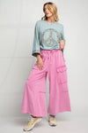 Feeling Good Bubble Gum Pink Mineral Wash Wide Leg Cargo Pants