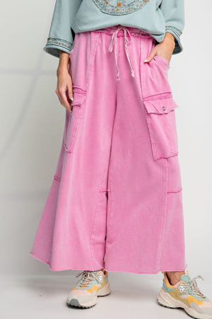 Feeling Good Bubble Gum Pink Mineral Wash Wide Leg Cargo Pants