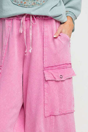 Feeling Good Bubble Gum Pink Mineral Wash Wide Leg Cargo Pants
