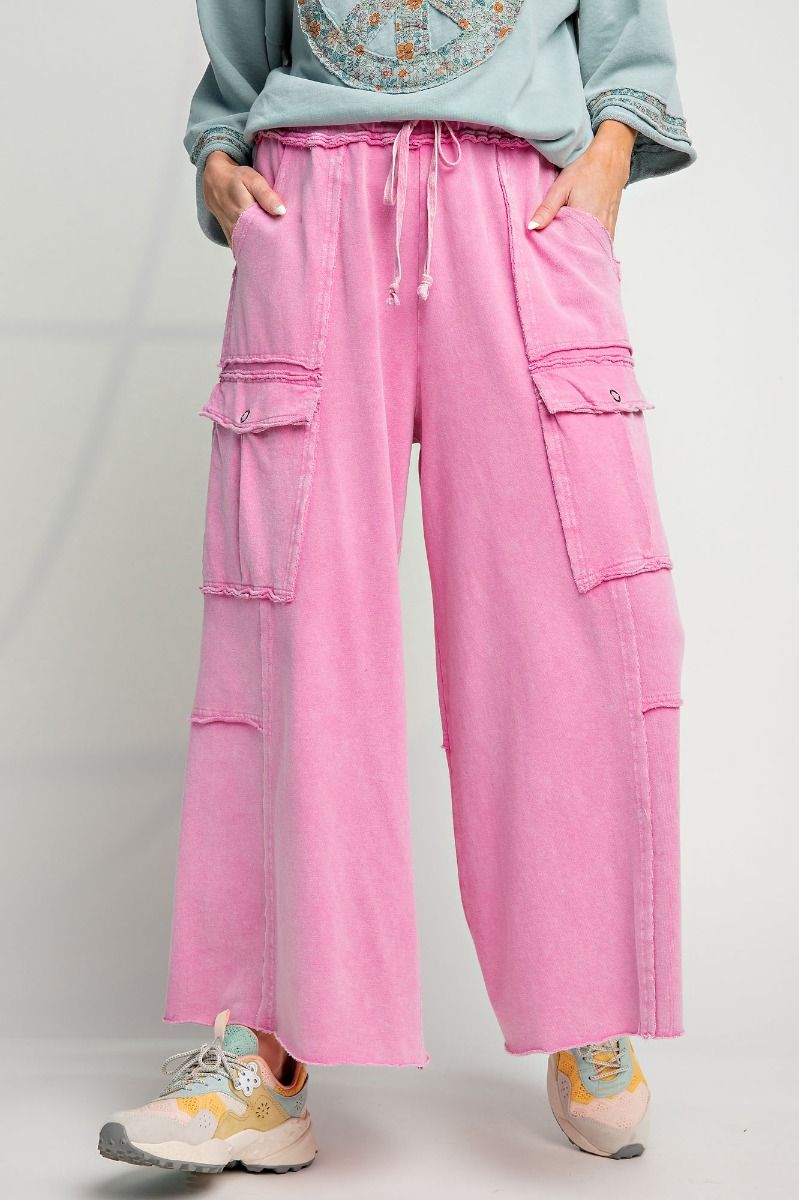 Feeling Good Bubble Gum Pink Mineral Wash Wide Leg Cargo Pants