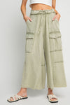 Feeling Good Faded Olive Mineral Wash Wide Leg Cargo Pants