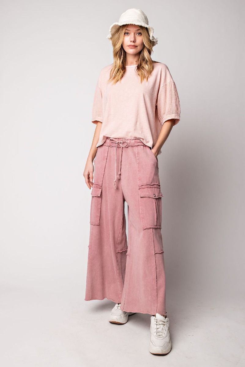 Feeling Good Faded Plum Mineral Wash Wide Leg Cargo Pants