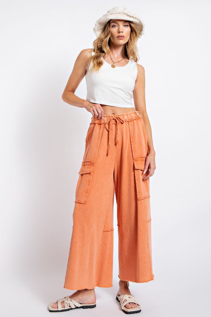 Feeling Good Faded Rust Mineral Wash Wide Leg Cargo Pants