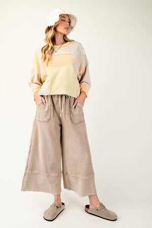 Cozy Walks Mushroom Mineral Washed Terry Wide Leg Pants