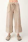 Cozy Walks Mushroom Mineral Washed Terry Wide Leg Pants