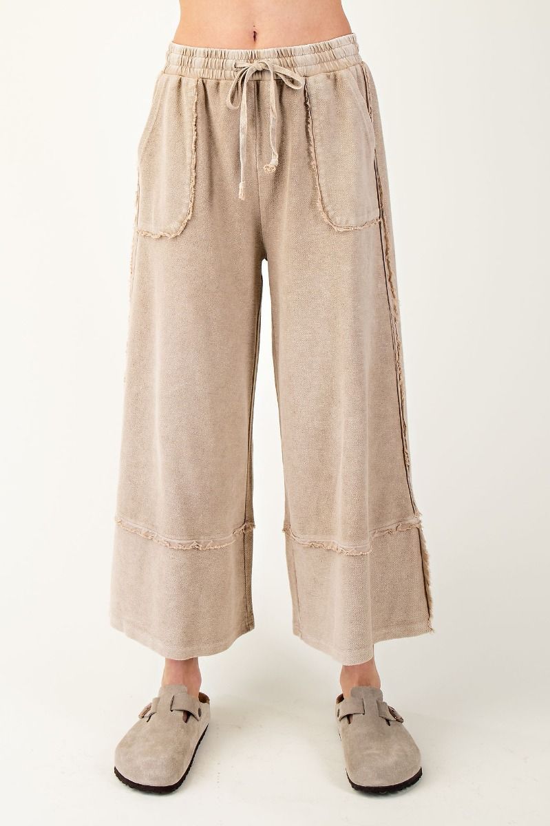 Cozy Walks Mushroom Mineral Washed Terry Wide Leg Pants