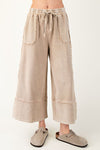 Cozy Walks Mushroom Mineral Washed Terry Wide Leg Pants