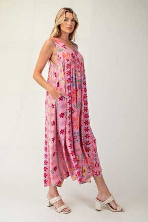 All This Time Calypso Pink Wide Legs Rayon Gauze Jumpsuit