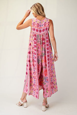 All This Time Calypso Pink Wide Legs Rayon Gauze Jumpsuit