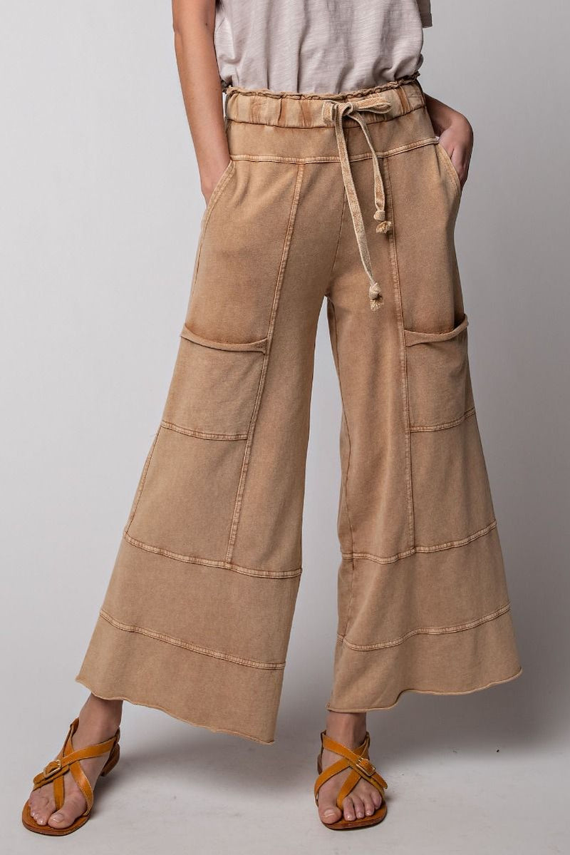 Any Direction Camel Mineral Washed Wide Leg Pants
