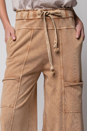 Any Direction Camel Mineral Washed Wide Leg Pants