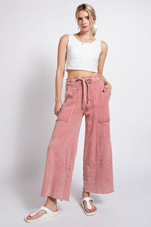 Any Direction Mauve Mineral Washed Wide Leg Pants