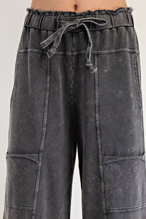 Any Direction Black Mineral Washed Wide Leg Pants