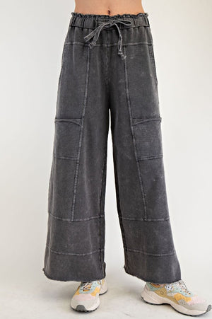 Any Direction Black Mineral Washed Wide Leg Pants
