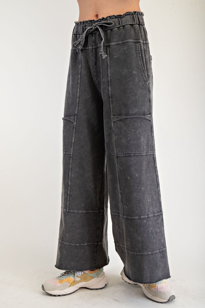 Any Direction Black Mineral Washed Wide Leg Pants