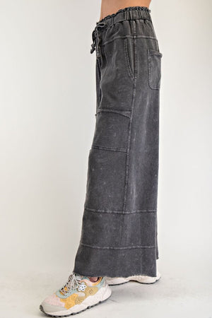 Any Direction Black Mineral Washed Wide Leg Pants